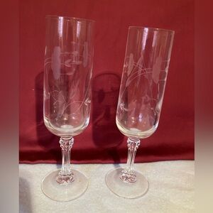 Vintage bridal toast, champagne stemmed glasses